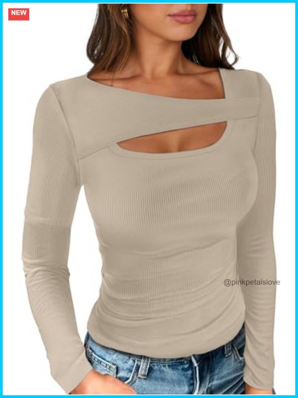 Womens Ribbed Cutout Long Sleeve Slim Fit Going Out Top